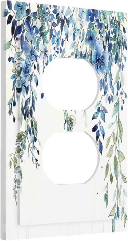 Outlet Covers Boho Vintage Flowers Blue Green Sage 1 Gang Duplex Wall Plate Decorative Switch Plates Electrical Receptacle Faceplate Light Switch Cover for Bedroom Farmhouse Decor