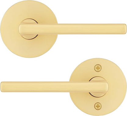 Kwikset Halifax Interior Passage Door Handle, Lever for Closet and Hallway Doors, Reversible Non-Locking Handle Lever, Satin Brass, with Microban Protection