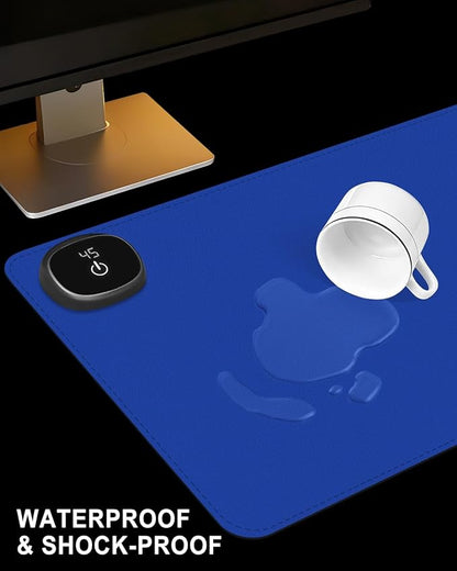 Heated Desk Pad, 23.6" x 14.2" Leather Non-Slip Warm Desk Pad, Large Mouse Mat with 3 Levels Heating & 3 Hours Auto Shut-Off, Hand and Foot Warmer for Office, Home, Navy Blue