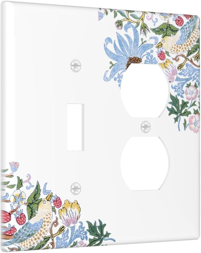 Decorative Outlet Covers Retro Morris Strawberry Rustic Plant Bird 2 Gang Wall Plate Cover Single Toggle Duplex Combo Two Switch Light Switch Cover Plate Jumbo Faceplate