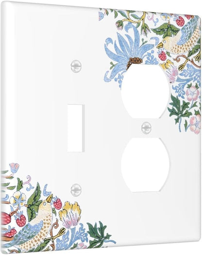 Decorative Outlet Covers Retro Morris Strawberry Rustic Plant Bird 2 Gang Wall Plate Cover Single Toggle Duplex Combo Two Switch Light Switch Cover Plate Jumbo Faceplate