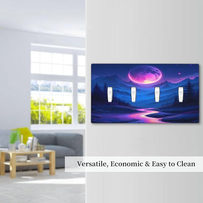 Purple Cyberpunk River Full Moon Mountain Forest Light Switch Covers Quad Toggle 4 Gang Wall Plate Decorative Switch Plates Electrical Faceplate for Bedroom Bathroom Decor