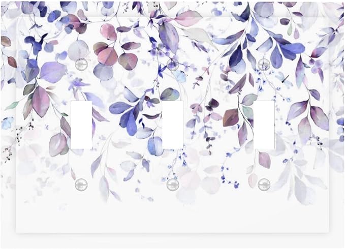 Purple Eucalyptus Watercolor Floral Rustic Leaf Decorative Switch Plates 3 Gang Wall Plate Triple Toggle Light Switch Cover Faceplate Electrical Wall Panels for Farmhouse Home Decor