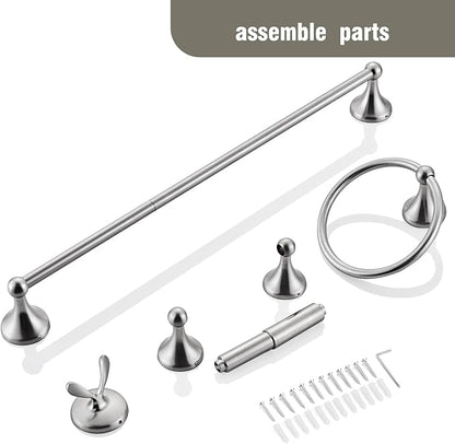 4-Piece Bathroom Hardware Set: Brushed Nickel Bathroom Accessory Set, Towel Bar,Towel Ring,Toilet Paper Holder,Robe Hook, Wall Mounted,Optional Install Longer or Shorter Towel bar