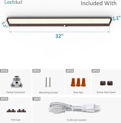 Under Cabinet Lighting Motion Sensor Hardwired, 32 Inch 16W Dimmable, 5 CCT 2700/3000/3500/4000/5000K, Eyes Care Design Linkable Under Counter Lights for Kitchen, Sink, ETL Listed, Bronze