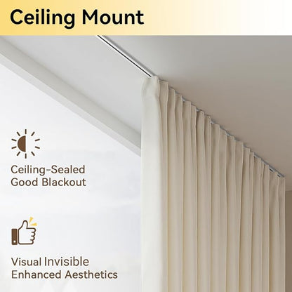 Curtain Track, Ceiling Curtain Track for Room Divider, Ceiling Mount Rail Set with Roller Hooks, White, 12ft - 18ft