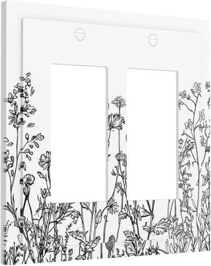 Decorative Outlet Covers Floral Wildflower Rustic Plant Leaves 2 Gang Double Gfci Rocker Electrical Wall Panels Light Switch Cover Plate For Farmhouse Cabin Decor