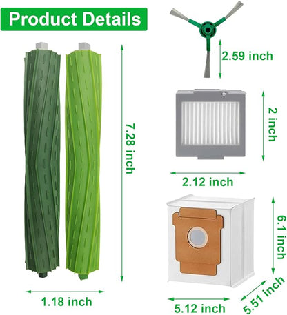 24 Pcs Replacement Parts for iRobot Plus 504 Vac, for iRobot Max 705 Vac Robot Vacuum Accessories Kit, 2 Set Rubber Brush, 6 Side Brush, 6 HEPA Filters, 8 Dust Bags