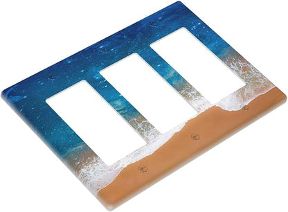 Blue Sea Ocean Beach Waves Triple Rocker Light Switch Covers 3 Gang Outlet Cover Wall Plates Decorative Switch Plates Electrical GFCI Faceplate Switchplate for Home Decor 4.49 X 6.38 IN