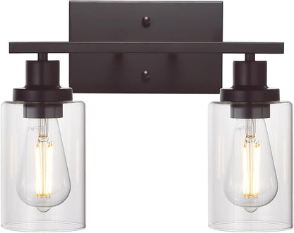 MELUCEE 2-Light Industrial Bathroom Lighting Oil Rubbed Bronze with Clear Glass Shade, Porch Light Fixtures Wall Mount Sconces for Bedroom Living Room Kitchen (Patent No.: US D963914 S)
