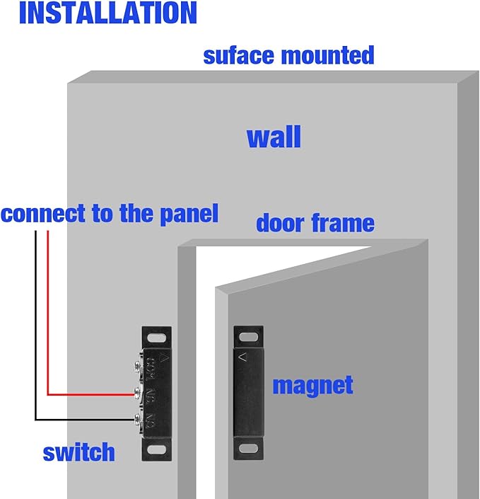 Magnetic Reed Switch Normally Open and Normally Closed NC NO Magnetic Contact Sensor Alarm Magnetic Door Switch,Proximity Switch for Door Alarm, Window Safety, Black,Pack of 2 with 40 Screws