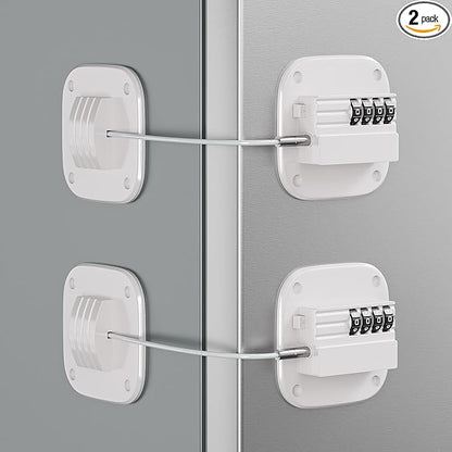 2 Pack Fridge Lock with Combination, No Key Required, Upgrade Refrigerator Lock with Adhesive and Screws, Freezer Cabinet Pantry Drawer Latch to Keep Door Closed, for Kids Adults Cats & Dogs, White