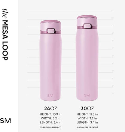 Simple Modern Mesa Loop Water Bottle with Covered Straw and Handle | 24oz Cup Holder Friendly Insulated Stainless Steel Bottles for Travel, Sports and School | Pink Champagne