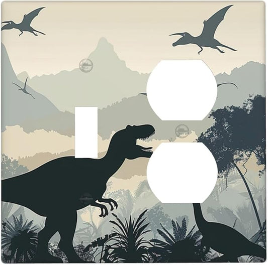 Wallplates Prehistoric World Dinosaur Cartoon Fores 1 Toggle 1 Duplex Switch Plate Electrical GFCI Faceplate Decorative Light Switch Covers for Kids Room Nursery Decor