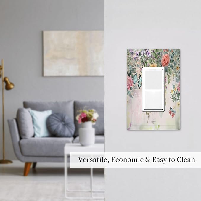 Outlet Covers Rustic Floral Watercolor Flower Blossom Butterfly 1 Gang Wall Plates Single Rocker Light Switch Covers Decorative Switch Plates Electrical GFCI Panel Covers for Home Office 5 X 3 IN