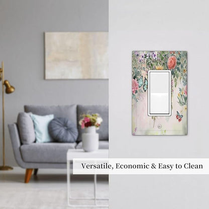Outlet Covers Rustic Floral Watercolor Flower Blossom Butterfly 1 Gang Wall Plates Single Rocker Light Switch Covers Decorative Switch Plates Electrical GFCI Panel Covers for Home Office 5 X 3 IN