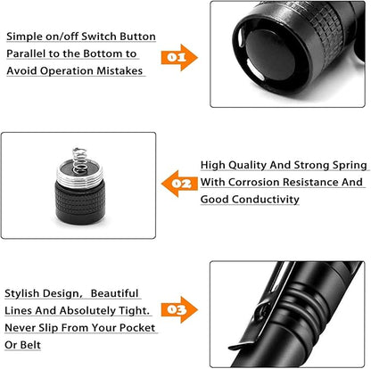 CZS Flashlight, 2 Pack Pen Light, Small Flashlights High Lumens, Battery-Powered LED Flashlight by 2AAA Battery, Waterproof Pocket Flashlights for Work, Emergency (Battery Not Included)