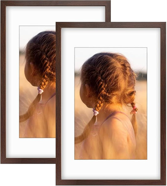 Golden State Art, 16X24 Picture Frame with Mat for 12X18 - High Definition Glass Wall Mounting Horizontal Vertical Display (Brown, 2 Pack)