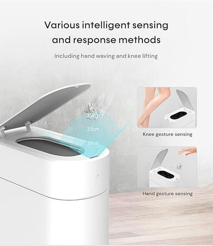 TOWNEW T3 Slim Automatic Infrared Motion Sensor Trash Can with Lid, Self Sealing & Changing, 3.4-Gal Waterproof, White, Touchless Trash Cans with Lids