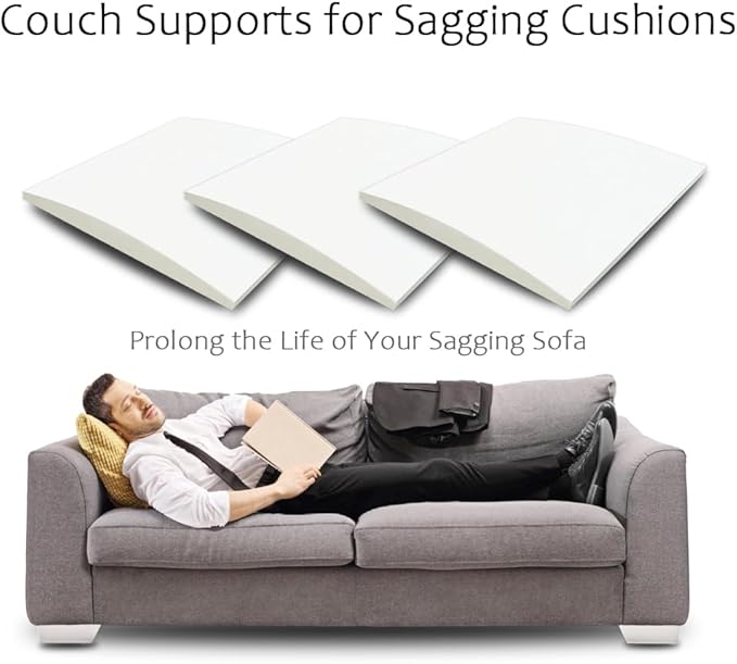 Couch Cushion Supports for Sagging Seat 22'' x 22'' High Density 40D Curved Foam Sofa Cushion Support Under The Saggy Pads Firmer Foam Lifters for Saggy Couch Set of 3 (White, 22''*22'')