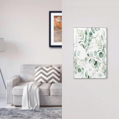 Boho Green Eucalyptus Leaf Floral Plants Flowers Light Switch Cover Plate 1 Gang No Device Blank Electrical Wall Plates Faceplate Decorative Switch Plate for Bed Room Living Room Decor
