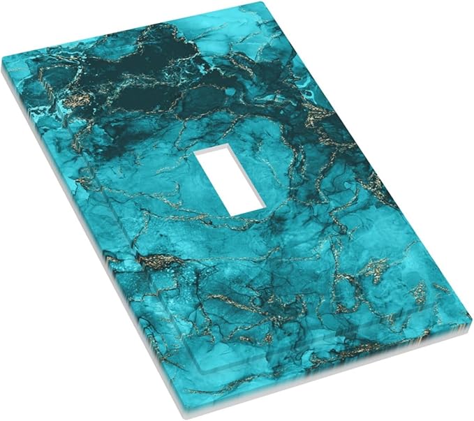 Decorative Light Switch Plate Covers Modern Abstract Turquoise Blue Marble Texture 1 Gang Wall Plate Single Toggle Light Switch Covers Artistic Faceplate for Bathroom Decor （2 Pack）