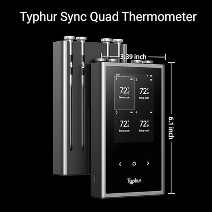 Typhur Sync Wireless Quad Gen 2 Meat Thermometer | 4 Probes | 6 Sensors | LCD Display | WiFi and Bluetooth 5.3 | Improved Stability and Range | IPX8 Waterproof | for BBQ, Grill, Smoker, Oven, Kitchen