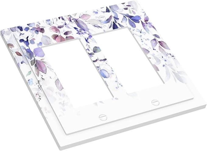Purple Eucalyptus Watercolor Floral Rustic Leaf Decorative Outlet Covers 2 Gang Double GFCI Rocker Electrical Wall Panels Light Switch Cover Plate for Farmhouse Home Decor