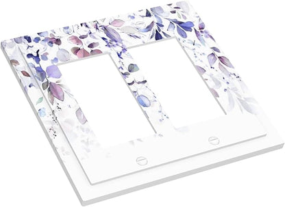 Purple Eucalyptus Watercolor Floral Rustic Leaf Decorative Outlet Covers 2 Gang Double GFCI Rocker Electrical Wall Panels Light Switch Cover Plate for Farmhouse Home Decor