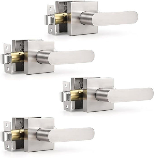 KNOBWELL 4 Pack Interior Door Handle,Satin Nickel Finish Door Levers, Passage Knob for Closet Hallway, Zinc Alloy Construction, 250,000-Cycle Durability