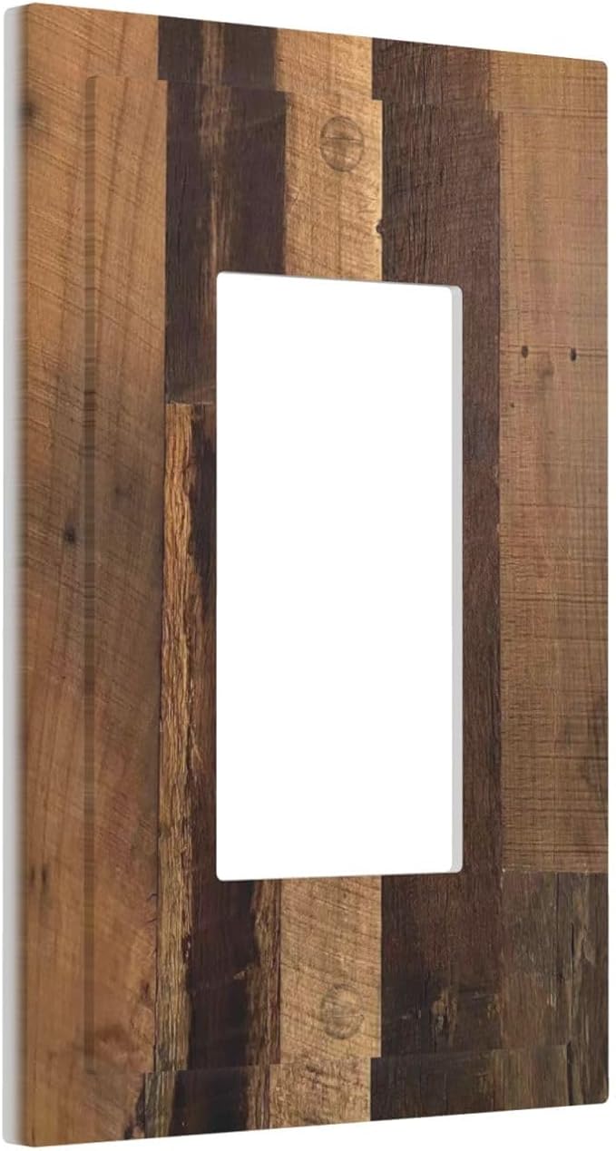Rustic Brown Wood Vintage Wood Board Decorative Outlet Covers 1 Gang Single Rocker Light Switch Cover Plate Wall Plates Gfci Faceplate For Farmhouse Cabin Decor