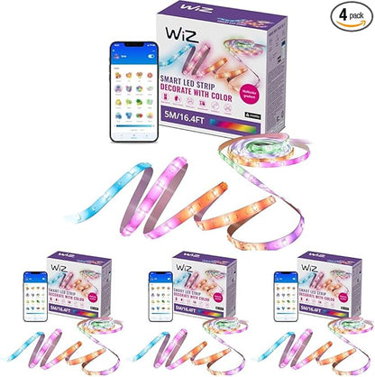 WiZ Connected 16.4 ft LED Light Strip for Your Smart Home - Flowing Multicolor LED, Color-Changing, Cuttable - Voice/App Control - Works with Google Home, Alexa and HomeKit (Pack of 4)