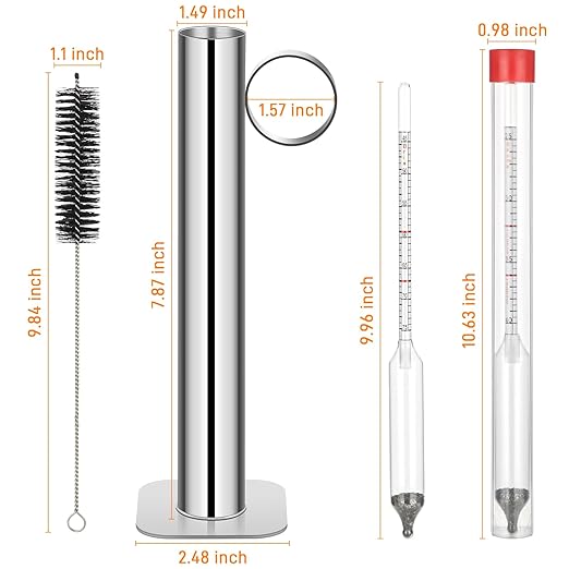 Maple Syrup Hydrometer Test Cup Kit, High Accuracy Hydrometer Maple Syrup Density Kit, Baume and Brix Scale Easy to Read, Stainless Steel Test Cup with Cleaning Brush