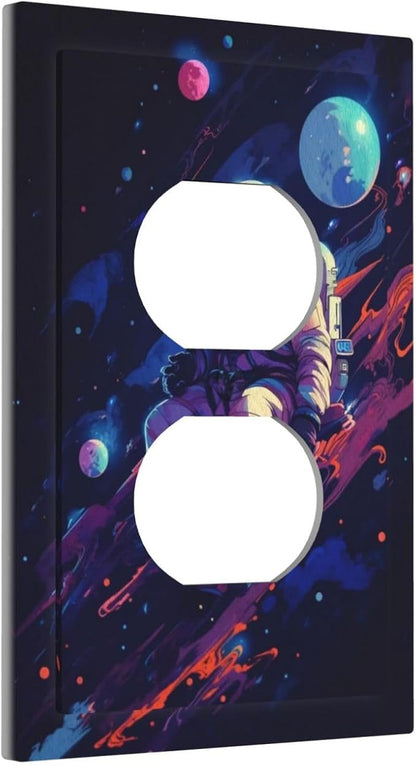 Decorative Outlet Covers Purple Space Astronaut Planet 1 Gang Duplex Light Switch Cover Plate Wall Plates for Electrical Outlets Electrical Switchplate Face Plate for Bedroom Home Decor