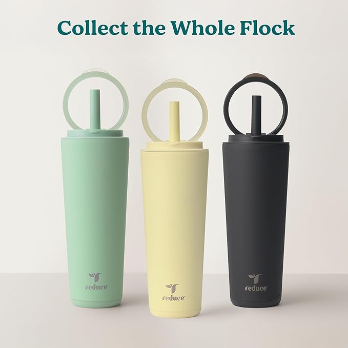 REDUCE Halo 32 oz Stainless Steel Vacuum Insulated Tumbler - Spill Proof Travel Mug with Flip Handle Lid - Keeps Drinks Cold for 32 Hrs - Dishwasher Safe - Cupholder Friendly - Sea Glass