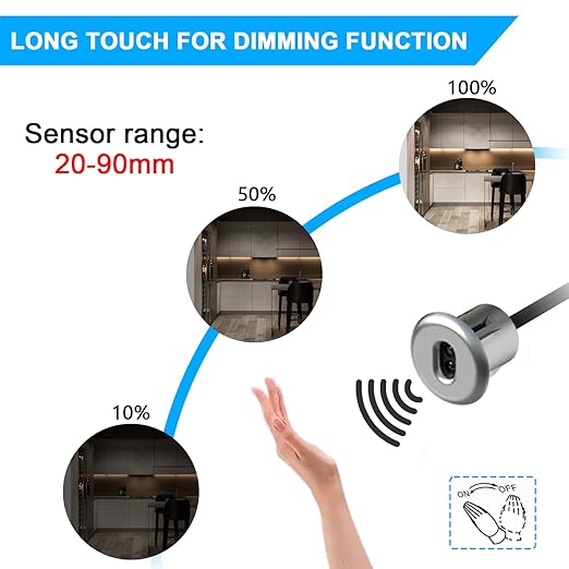 VST Motion Sensor Light Switch, IR Handwave Activated Dimmable Light Switch for Closet Light LED Strip Light Under Cabinet Lighting with 12V JST Male and Female Connector (DC 12/24V 3A)