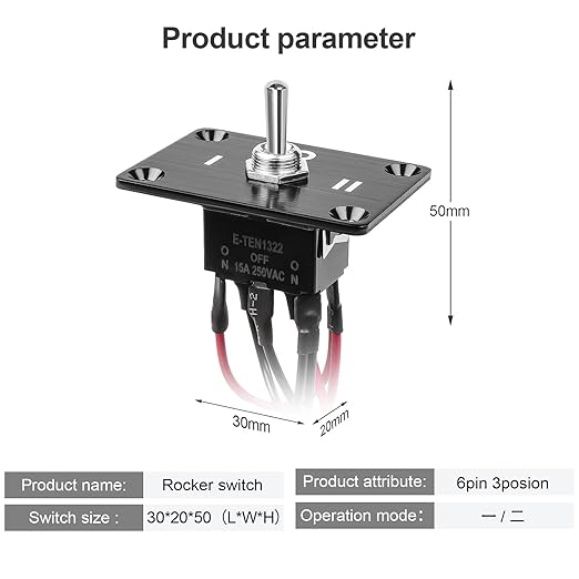 Button Switch Rocker Switch Toggle Switch Six Pin Three Position 1/2 Prewired Power Transfer Switch with Mounting Plate,Waterproof Cap.
