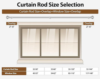 TONIAL Silver Curtain Rod 32 to 58 Inches, 7/8 Adjustable Curtain Rods for Windows 20 to 54 Inches, Splicing Drapery Rods Decorative with Netted Texture Finials