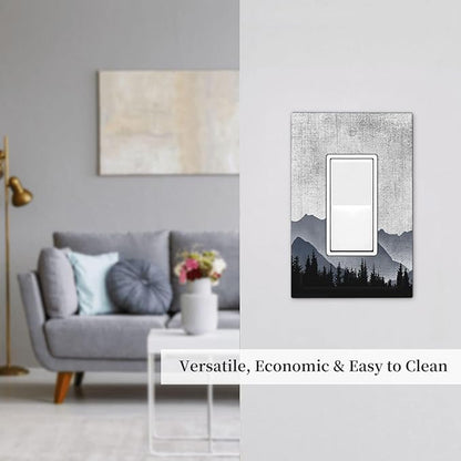 Decorative Outlet Covers Natural Landscape Mountains Pine Trees 1 Gang Single Rocker Light Switch Cover Plate Wall Plates GFCI Faceplate for Bedroom living Room Decor