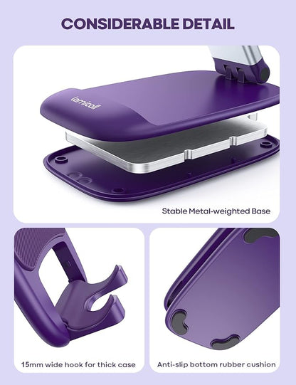 Lamicall Purple Phone Holder for Desk - Dark Purple Cellphone Stand Desk Accessories Desktop Office Must Have for iPhone 17 16 15 14 13 Pro Max Mini, 12 11 XR X 8 7 6 Plus SE, 4-8'' Smartphone