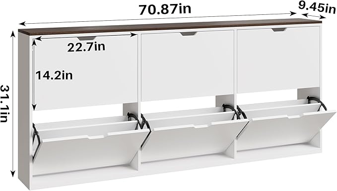 70.9" W Large Shoe Storage Cabinet with 6 Flip Drawers, White Shoe Organizer Cabinet for Up to 36 Pairs, Narrow Shoe Cabinet for Entryway, Hallway, Living Room