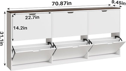 70.9" W Large Shoe Storage Cabinet with 6 Flip Drawers, White Shoe Organizer Cabinet for Up to 36 Pairs, Narrow Shoe Cabinet for Entryway, Hallway, Living Room