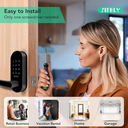 Built-in WiFi Fingerprint Smart Door Lock with Handle & Keypad – Keyless Entry with Code, App Remote Control, Auto-Lock for Front Door, Home & Airbnb, Works with Alexa & Google, Easy DIY Install