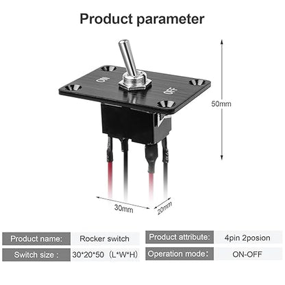 Button Switch Rocker Switch Toggle Switch Four Pin Two Position ON/Off Prewired Power Transfer Switch with Mounting Plate,Waterproof Cap.