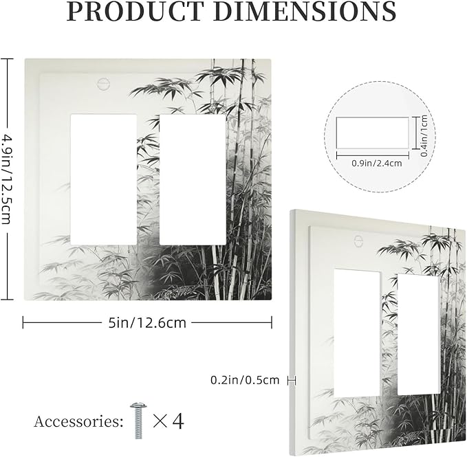 Watercolor Vintage Ink Bamboo Forest Outlet Covers Light Switch Cover Plate 2 Gang Double Rocker Wall Plates Decorative Switch Plates Plug Cover Electrical GFCI Receptacle Cover for Home 4.9 X 5 IN