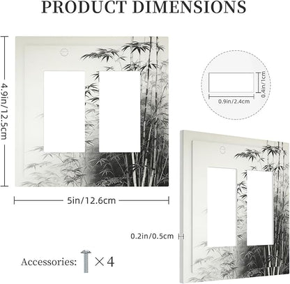 Watercolor Vintage Ink Bamboo Forest Outlet Covers Light Switch Cover Plate 2 Gang Double Rocker Wall Plates Decorative Switch Plates Plug Cover Electrical GFCI Receptacle Cover for Home 4.9 X 5 IN