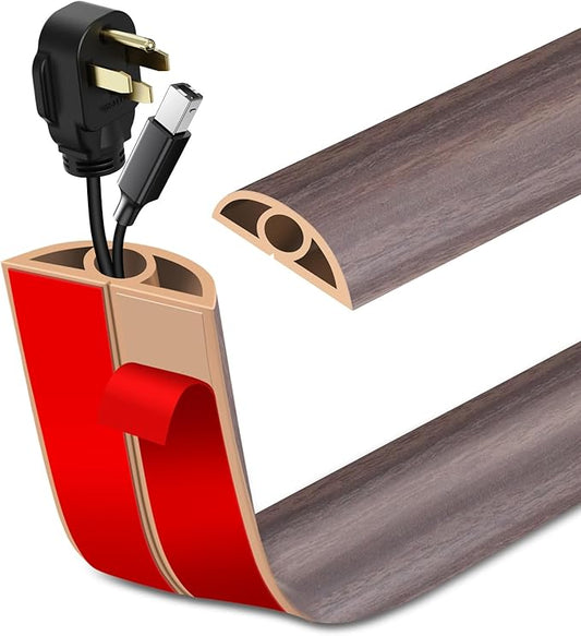Floor Cord Cover Self Adhesive Cord Hider Floor Extension Cord Covers for Floor Power Cord Protector Cable Management Prevent Cable Trips Cable Cavity 0.32" W x 0.32" H (Brown Walnut Wood, 10Ft)