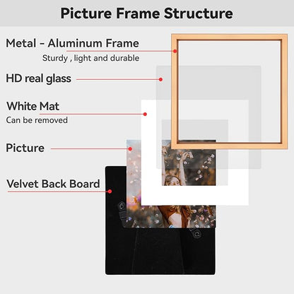 3x3 Picture Frame, Gold Metal Square Photo Frames with HD Glass, Fits 2x2 with Mat or 3 x 3 without Mat, Display for Wall and Table, 1 Pack