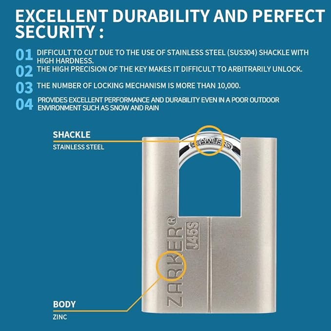 J45S keyed Alike Padlocks, Heavy Duty Stainless Steel Shackle Lock, 72 Keys, Waterproof and Rustproof Storage, Warehouses, Garage, Outdoors, 24-Pack