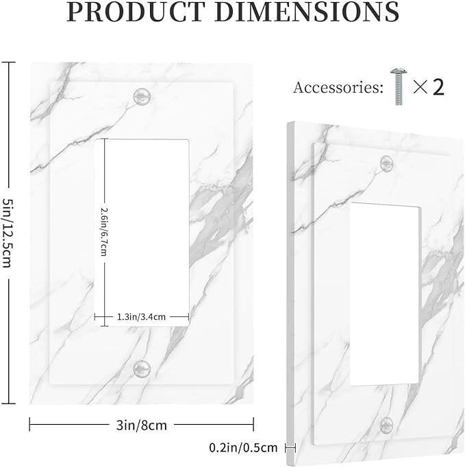 Decorative Outlet Covers Modern White Gray Marble 1 Gang Single Rocker Light Switch Cover Plate Wall Plates GFCI Faceplate for living Room Bathroom Decor